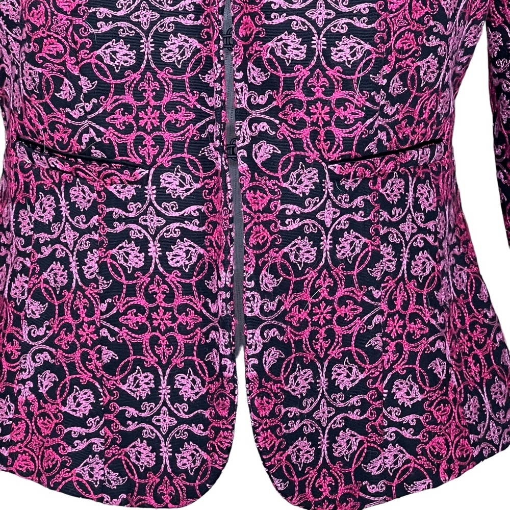 Talbots Petites Women’s Embroidered Pink & Black Cotton Blazer Size 4 EUC - Picture 3 of 14